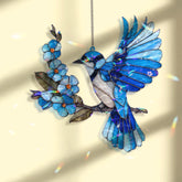 Blue Jay Acrylic Suncatcher with Blue Flowers, Bird Window Hanging Lightweight Acrylic Decor, Nature Inspired Ornament Gift for Bird Lovers